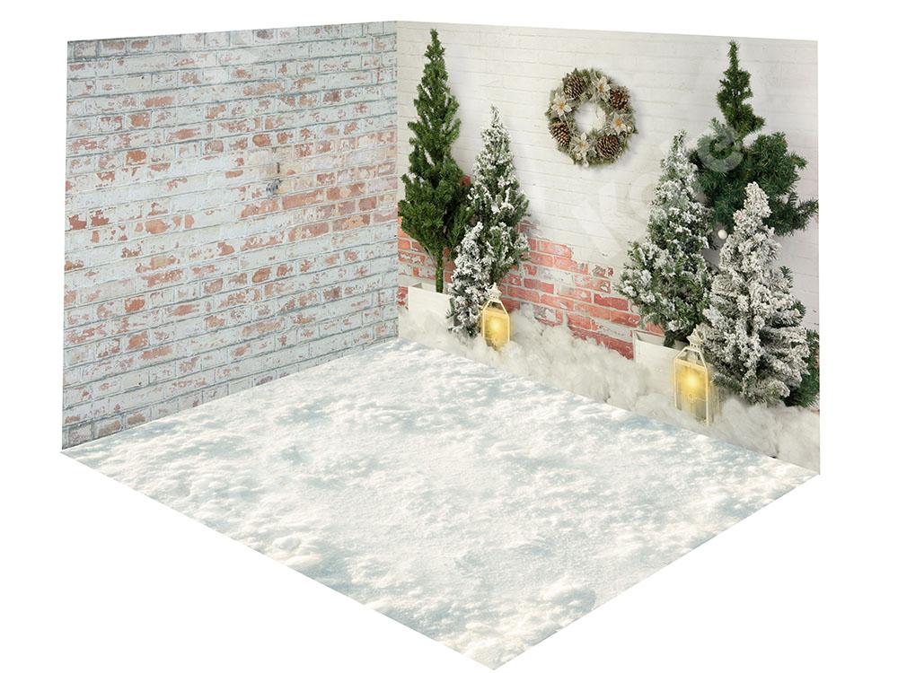 Kate Weihnachten Bäume Backsteinmauer Schnee Hintergrund Raum