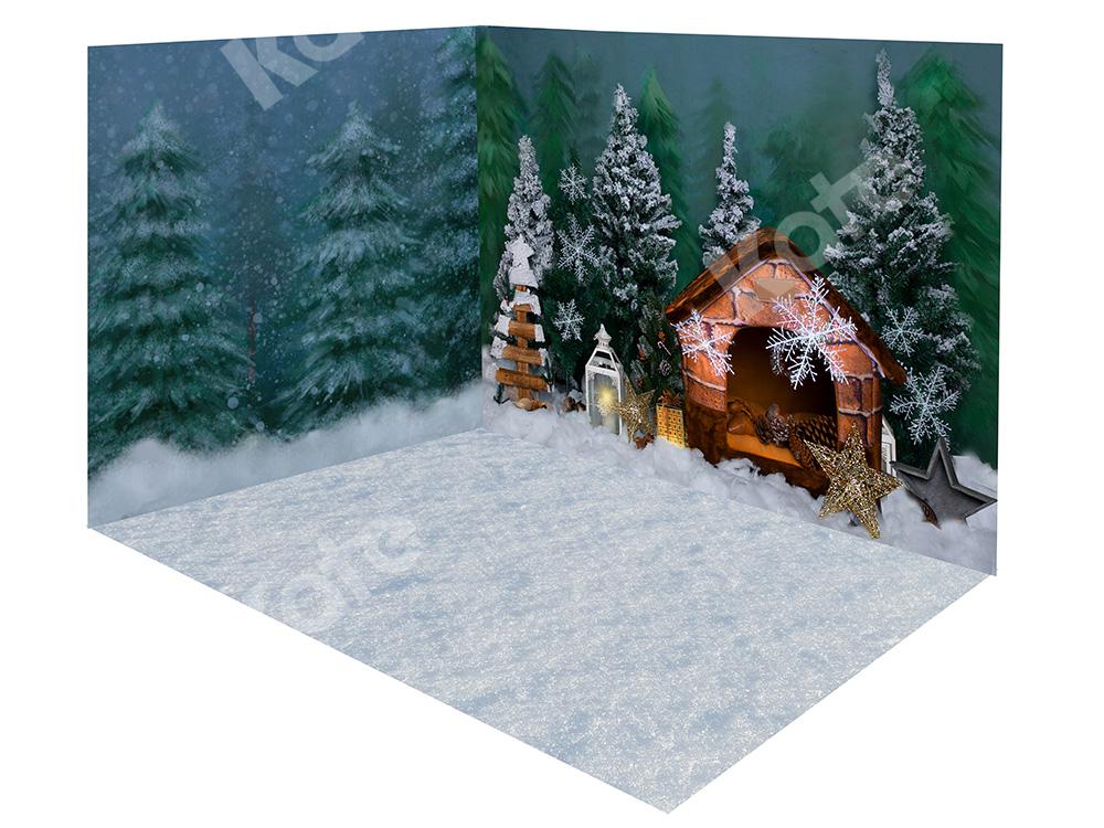 Kate Weihnachten Schneewald Scheune Hintergrund Zimmer - Kate Backdrop.de