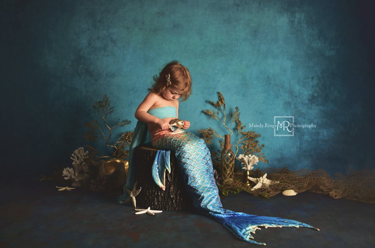 Kate Textur Blau und Grüne unscharf verschwommen  Meerjungfrau Hintergrund  Fotografie - Katebackdrop.de