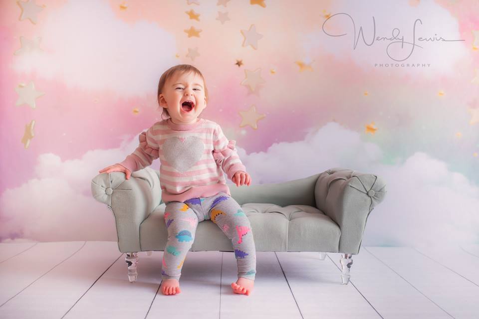 Kate Twinkle Himmel Wolke Regenbogen mit dem goldenen Sternen Kuchen smash Hintergrund - Kate Backdrop.de