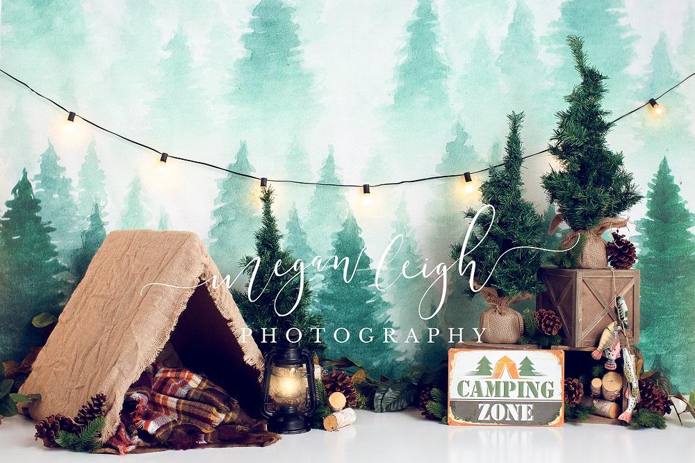 Kate Forest Camping Zelt und Lampe Kinder Kulisse für Fotografie von Megan Leigh Photography - Kate Backdrop.de