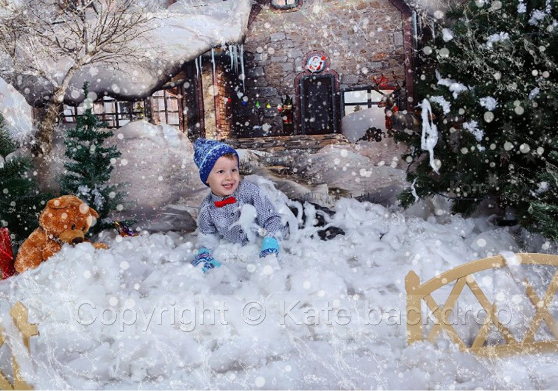 Katebackdrop：Kate Snow House Fairytale Backdrop Photography With Tree