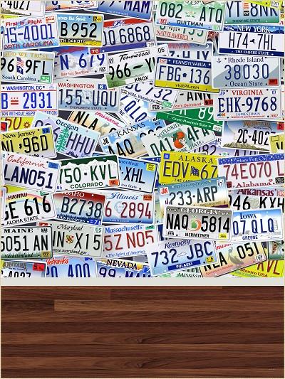 Katebackdrop：Kate Blue Background Accumulate License Plate Number Wood Floor