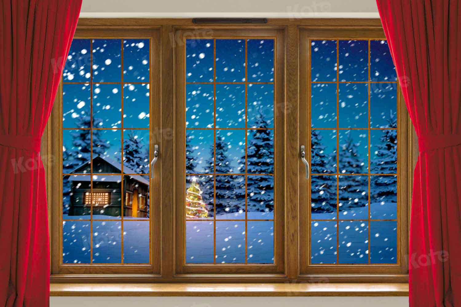 Kate Weihnachten Roter Vorhang Hintergrund Winter für Fotografie von Chain Photography - Kate Backdrop.de