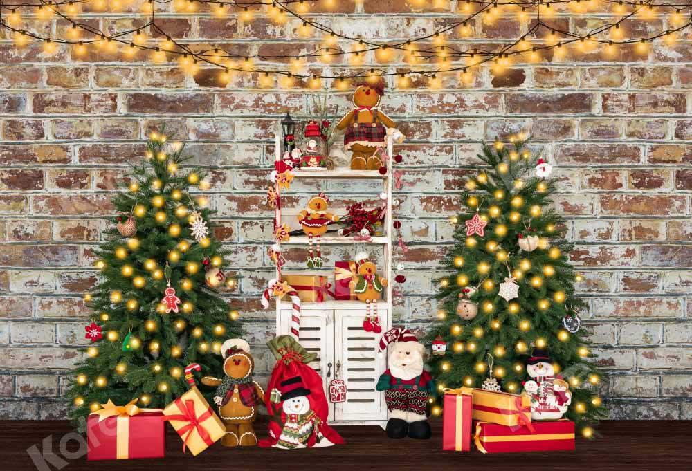 Kate Weihnachten Ziegelwand  Hintergrund Bäume Geschenke von Emetselch