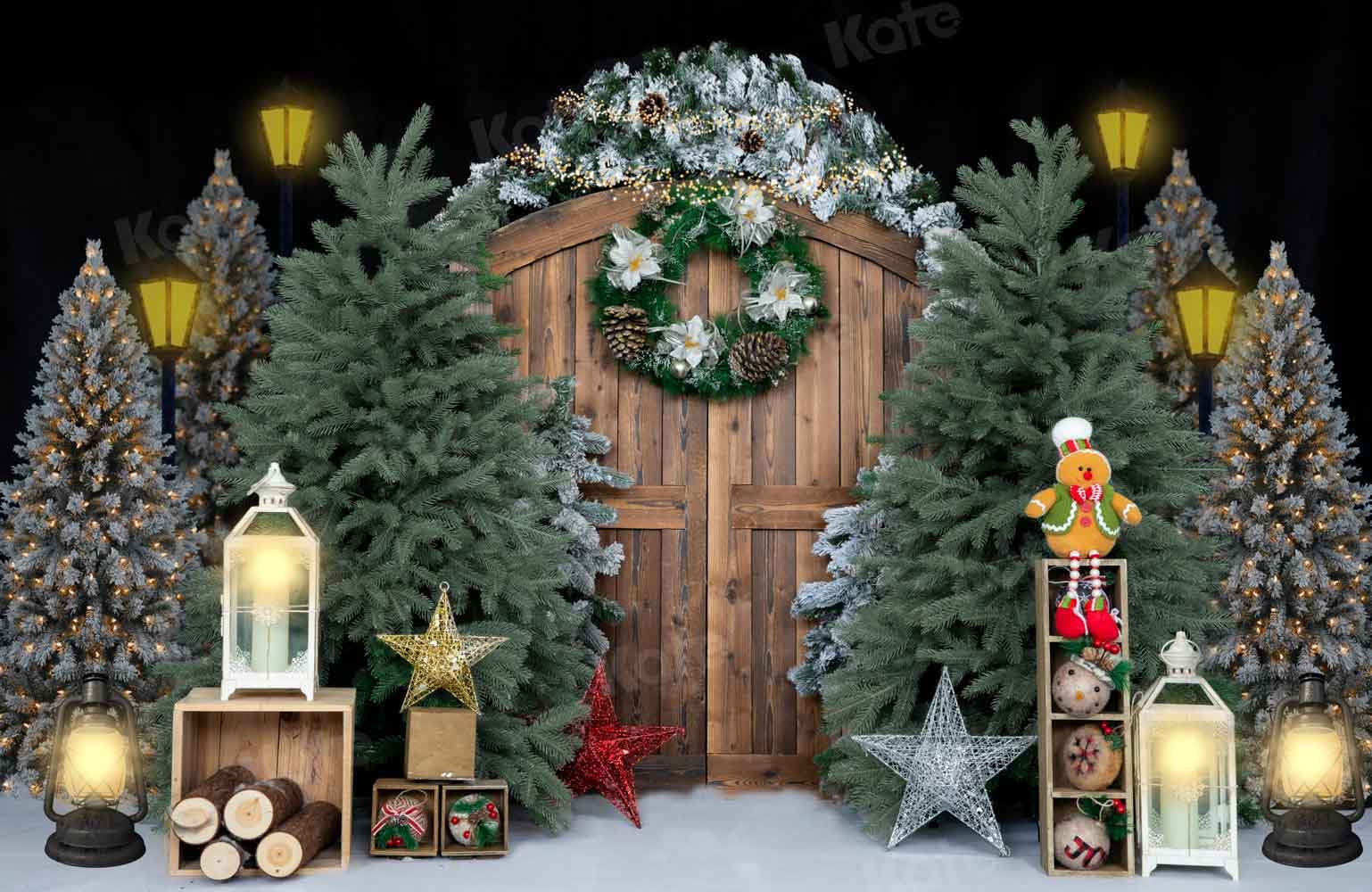 Kate Weihnachten Bäume Hintergrund Kranz Scheunentor von Emetselch - Kate Backdrop.de