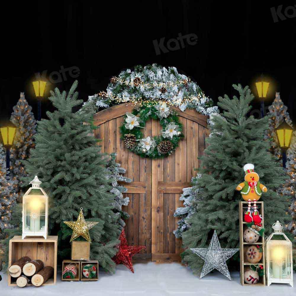 Kate Weihnachten Bäume Hintergrund Kranz Scheunentor von Emetselch - Kate Backdrop.de