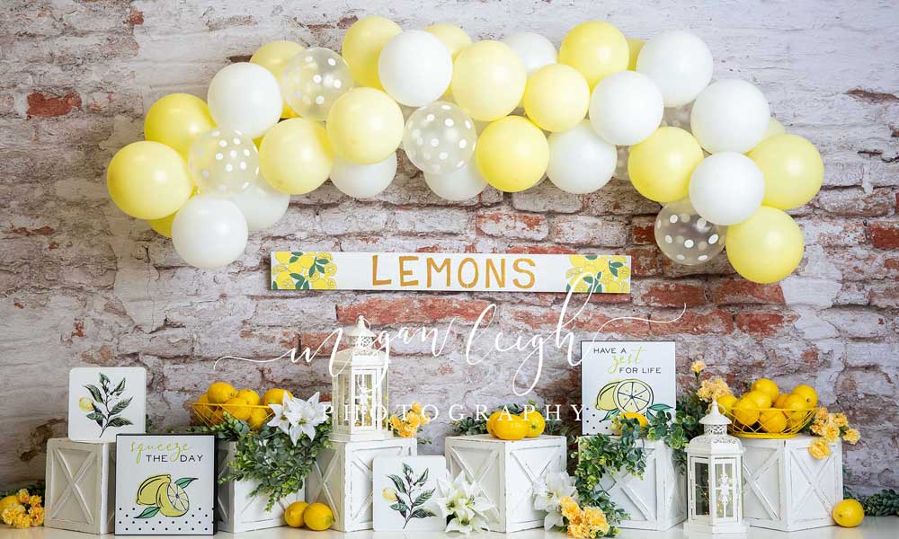 Kate Cake Smash Hintergrund Geburtstag Zitronen von Megan Leigh Photography