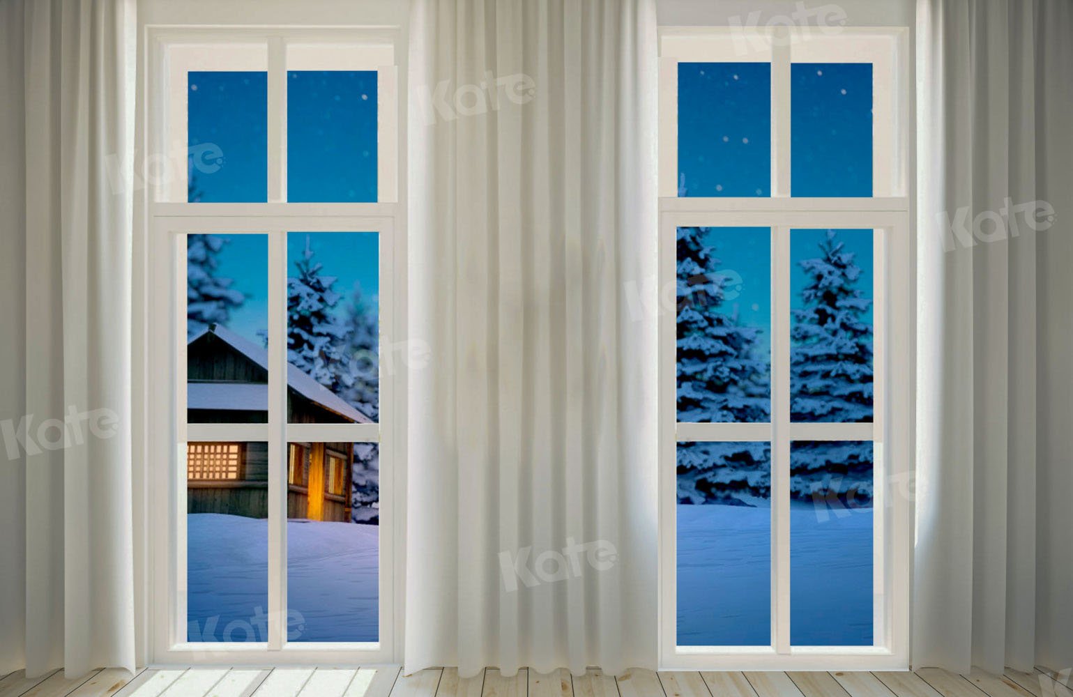 Kate Winter Nacht Schnee Hintergrund Fenster für Fotografie von Chain Photography