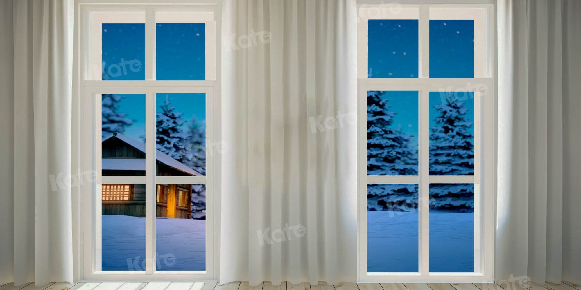 Kate Winter Nacht Schnee Hintergrund Fenster für Fotografie von Chain Photography