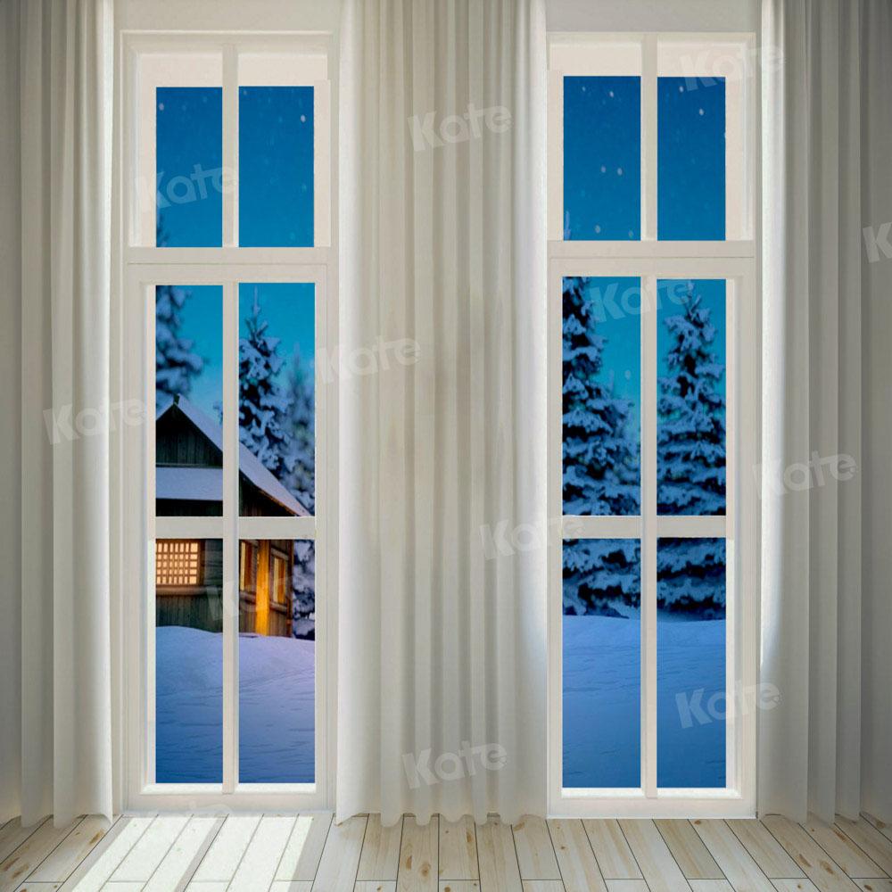Kate Winter Nacht Schnee Hintergrund Fenster für Fotografie von Chain Photography