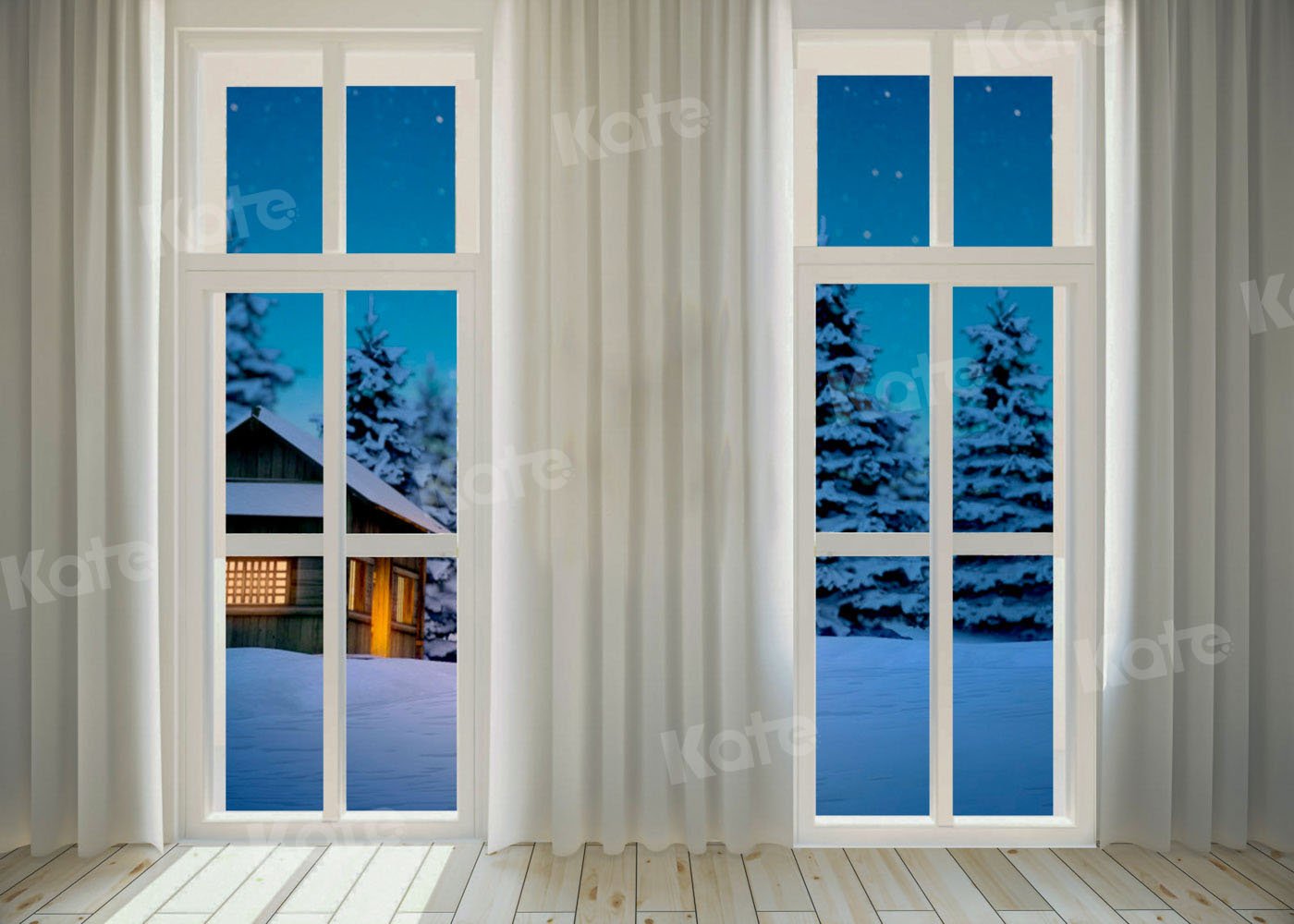 Kate Winter Nacht Schnee Hintergrund Fenster für Fotografie von Chain Photography