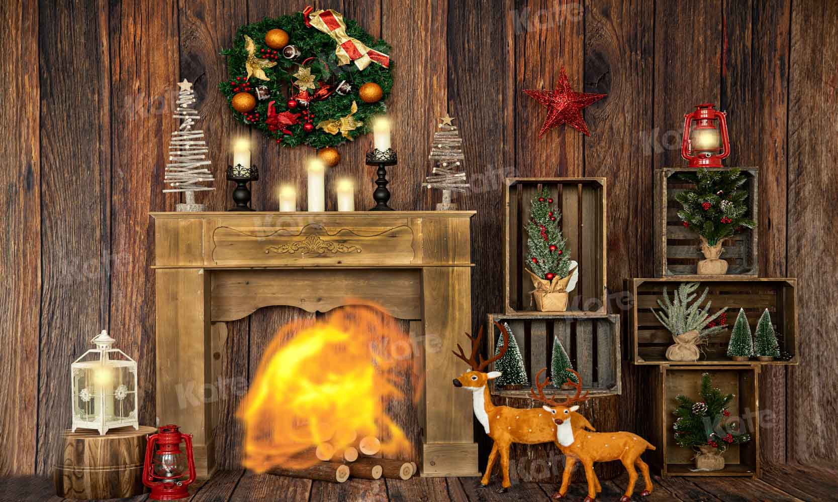 Kate Weihnachten Kamin Hintergrund Holz Haus von Emetselch