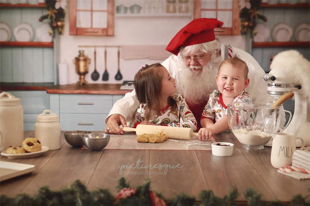 Kate Weihnachten Küche Schrank Hintergrund Blau für Fotografie - Kate Backdrop.de