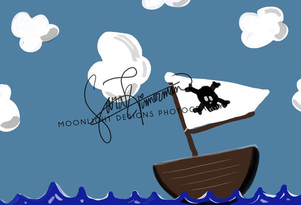 Kate Piratenmeer und Wolken-Kinderhintergrund für die Fotografie entworfen von Sarah Timmerman - Kate Backdrop.de