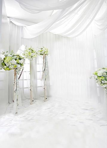 Katebackdrop：Kate Wedding Backdrops Green Flowers White Wall Floor Background Photography