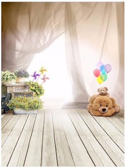 Kate Newborn Baby Photography Backdrops Ballon Bear Children Wooden Floor